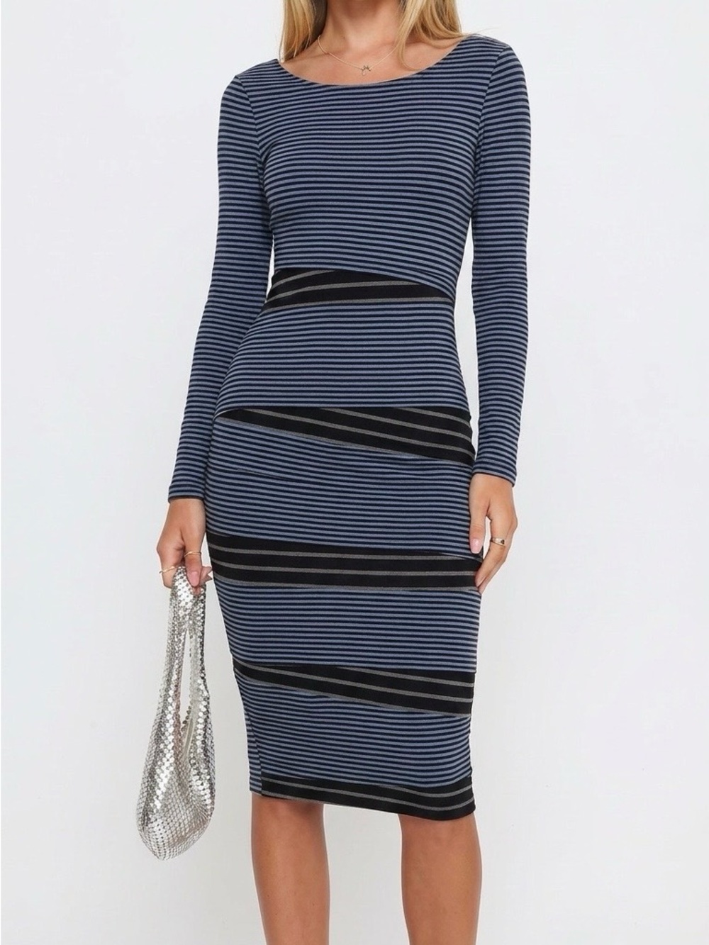 Bailey 44 Blue and Black Striped Long Sleeve Dress